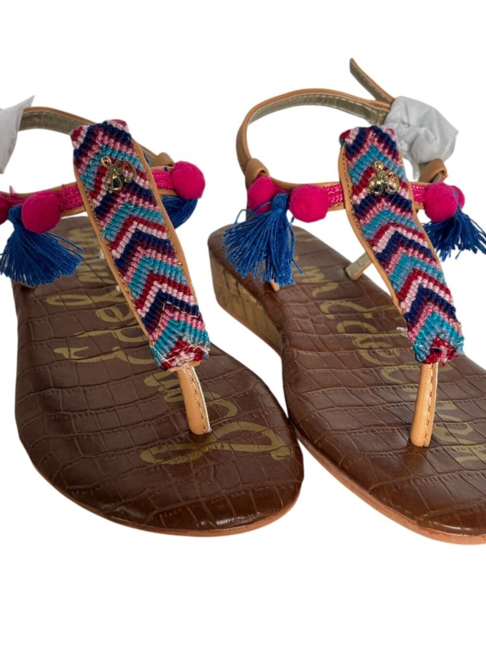 Sam Edelman Sandals Danica Sienna Cork Wedge Chevron Summer Shoes Girls Size 12